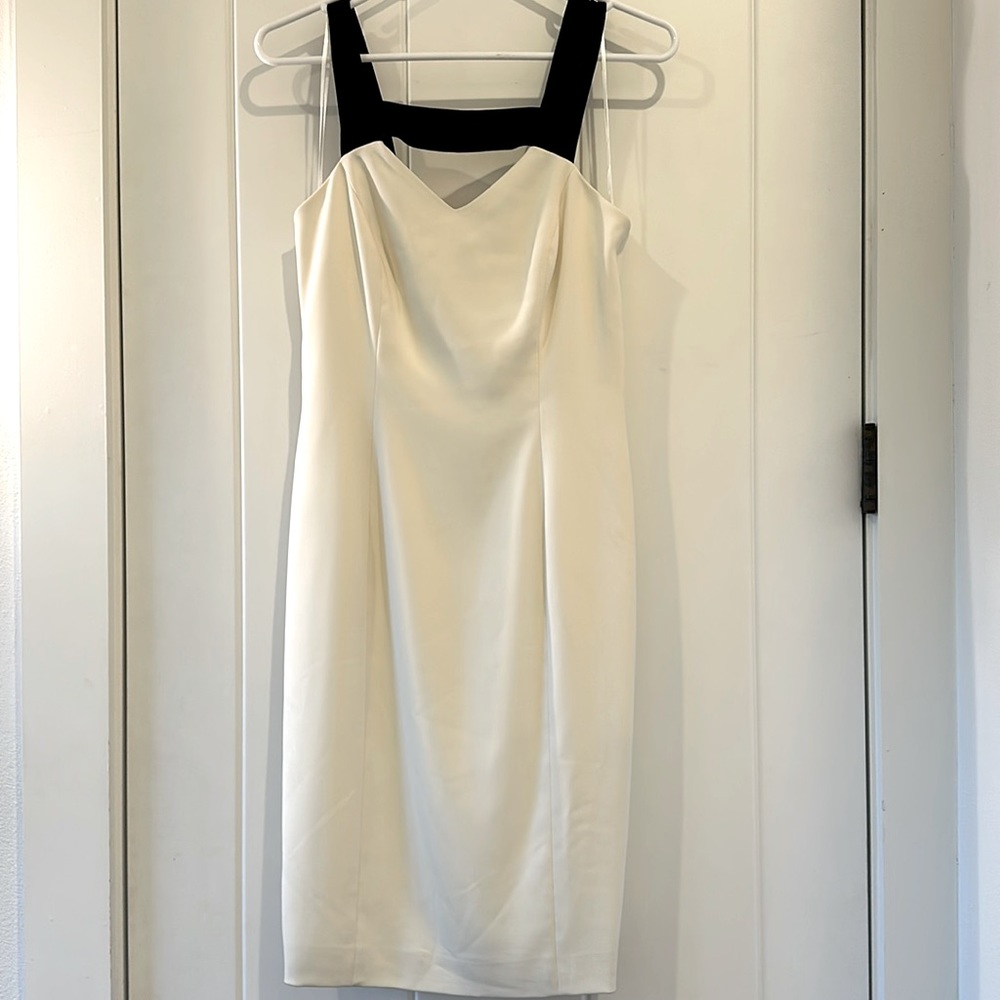 JayGodfrey Cream w/ Black Straps Colorblock Sheath Bodycon Black Zipper Dress 4